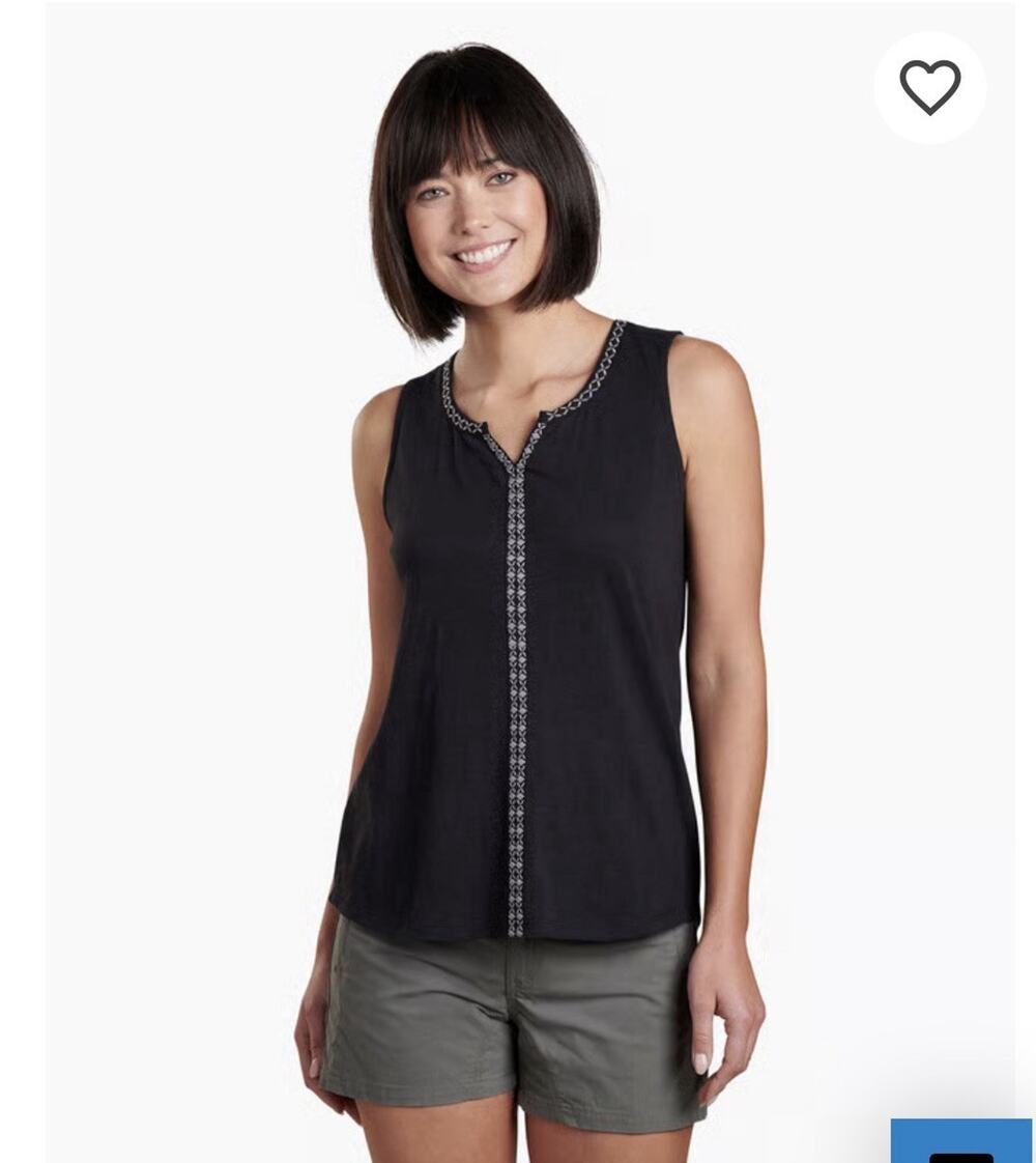 Kuhl Black Gray Embroidered Shay Tank Top Organic Cotton Sz Xs